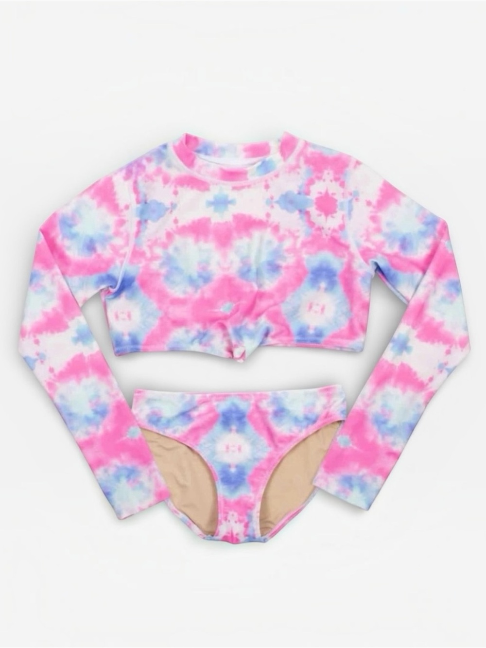 Shade Critters Girls Cropped Tie Dye Pink Blue 2pc Rashguard Bikini Set – Size 7